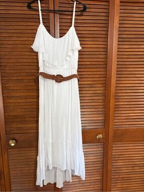 A. Byer White Ruffle Spaghetti-Strap Maxi Dress